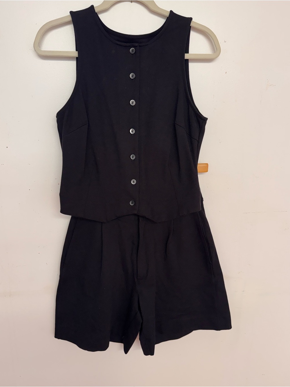 Madewell Black Sleeveless Button-Front Romper